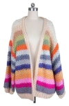 Saachi Mayflower Stripe Crochet Cardigan In Beige Multi