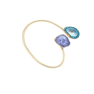 Saachi Men's Agate Double Cuff Purple Bracelet