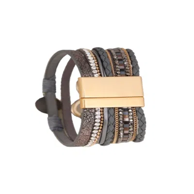 Saachi Men's Golden Heart Druzy Black Bracelet In Gray