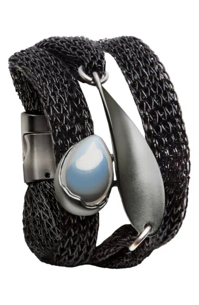 Saachi Mesh Twisted Plate Bracelet In Silver/black