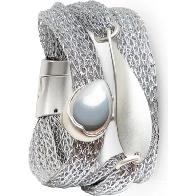 Saachi Mesh Twisted Plate Orb Bracelet In Silver