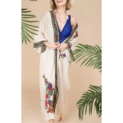 Saachi Midnight Floral Garden Ruana In White