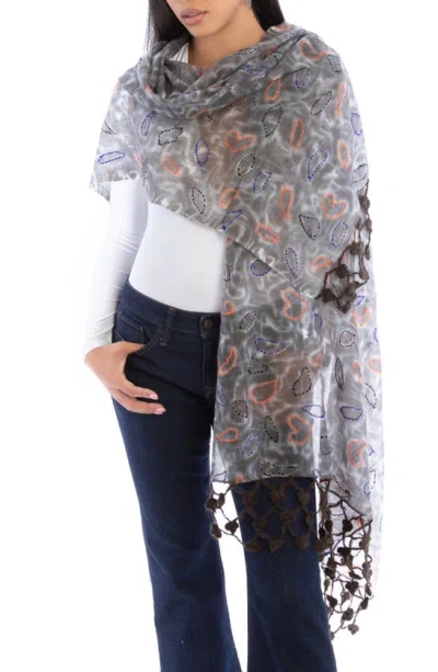 Saachi Mix Print Fringe Scarf In Grey