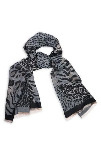 Saachi Mixed Animal Print Scarf In Black