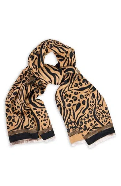 Saachi Mixed Animal Print Scarf In Brown