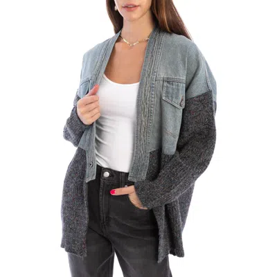 Saachi Mixed Media Denim Cardigan In Blue