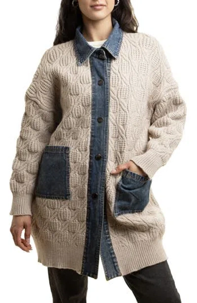 Saachi Mixed Media Longline Jacket In Beige