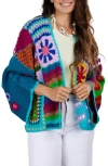 Saachi Mixed Pattern Crocheted Cardigan In Light/pastel Blue