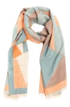 Saachi Mosaic Reversible Scarf In Orange/blue/cream