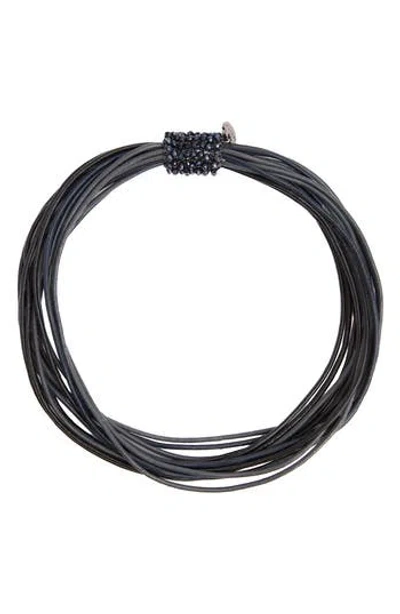 Saachi Multi Strand Faux Leather Cord Necklace In Black