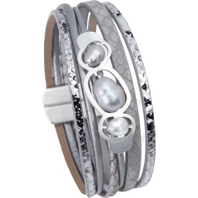 Saachi Multi Strand Faux Pearl Bracelet In Gray