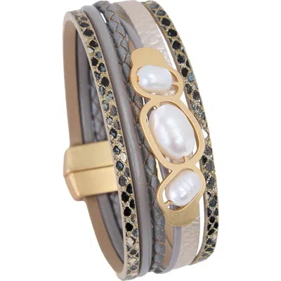 Saachi Multi Strand Faux Pearl Bracelet In Gray