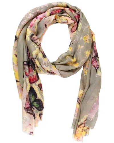 Saachi Multicolor Scattered Butterfly Scarf In Taupe