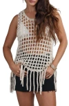 Saachi Open Weave Fringe Cover-up Top In Ivory