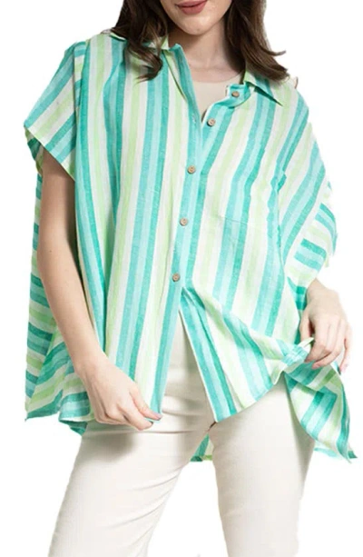 Saachi Oversize Stripe Cotton Button-up Shirt In Green