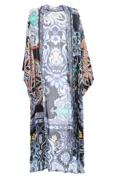 Saachi Paisley Longline Ruana In Blue Combo