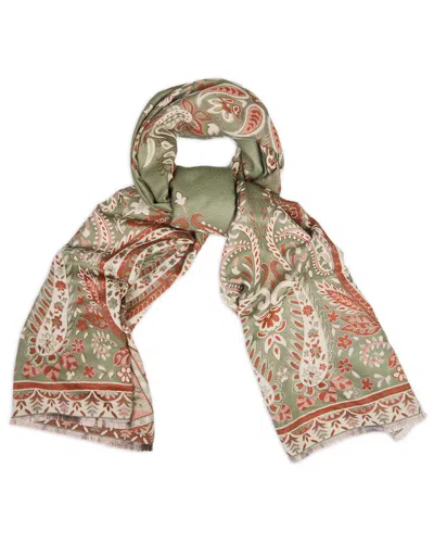 Saachi Pale Paisley Reversible Print Scarf In Green