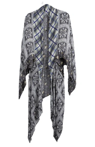 Saachi Paisley Patchwork Drape Duster In Grey