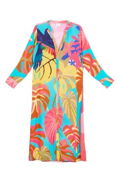 Saachi Palm Beach Long Sleeve Cover-up Dress In Multi