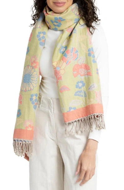Saachi Pastel Floral Reversible Scarf In Lime