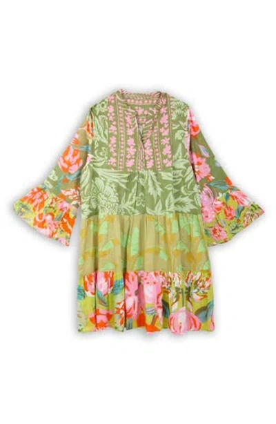 Saachi Patchwork Cotton Tunic In Green