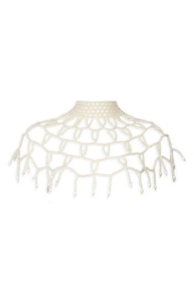 Saachi Pearl Collar Capelet In White