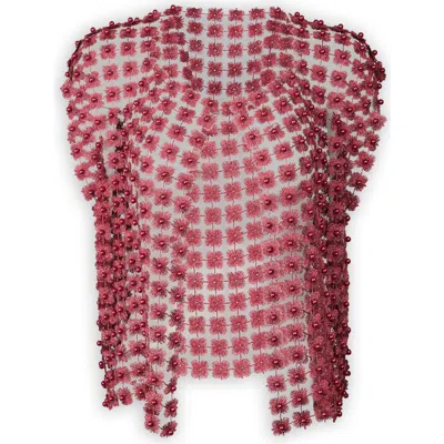 Saachi Pearly Beaded Floral Lace Top In Burgundy