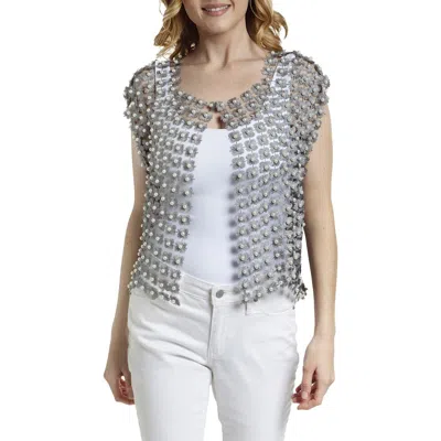 Saachi Pearly Beaded Floral Lace Top In Grey