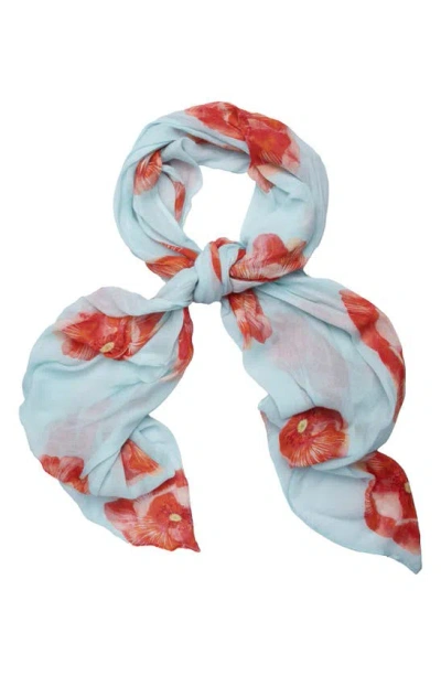 Saachi Peony Motif Scarf In Aqua