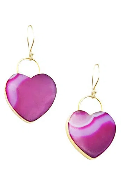 Saachi Pink Heart Stone Drop Earrings
