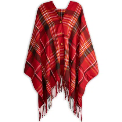 Saachi Plaid Fringe Poncho In Red