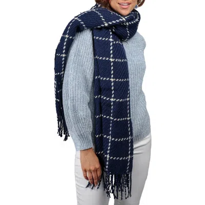 Saachi Plaid Fringe Scarf In Blue