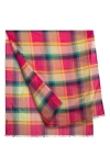 Saachi Plaid Fringe Scarf In Fuchsia