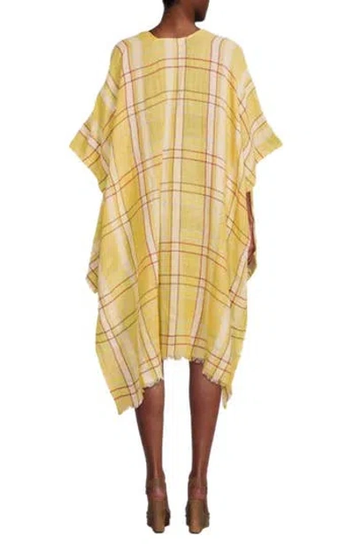 Saachi Reverie Plaid Linen-blend Kimono In Gold
