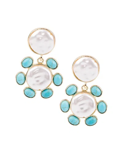 Saachi Plated Resin Turquoise Stones & 30-32mm Pearl Dangle Earrings