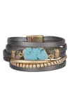 Saachi Turquoise Playa Leather Wrap Bracelet In Grey