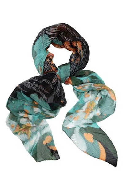 Saachi Pleated Floral Blossom Print Scarf In Blue