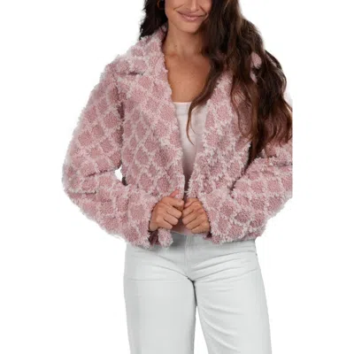 Saachi Plush Faux Fur Diamond Print Jacket In Pink