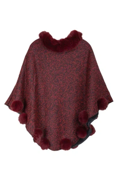 Saachi Posey Faux Fur Pompom Poncho In Red