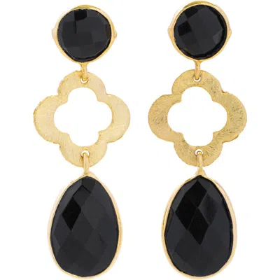 Saachi Quatrefoil Stone Earrings In Black