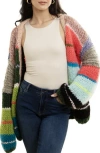 Saachi Rainbow Chunky Knit Cardigan In Black/blue/red Multi