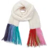 Saachi Rainbow Fringe Chunky Knit Scarf In Ivory