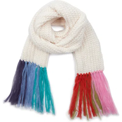 Saachi Rainbow Fringe Chunky Knit Scarf In Ivory