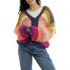 Saachi Rainbow Stripe Reversible Sweater In Multi Blue