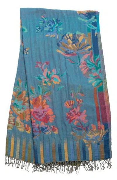 Saachi Reversible Floral Scarf In Blue