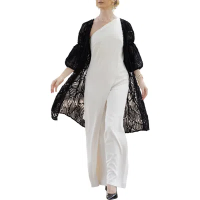Saachi Ribbon Trim Balloon Sleeve Ruana In Black