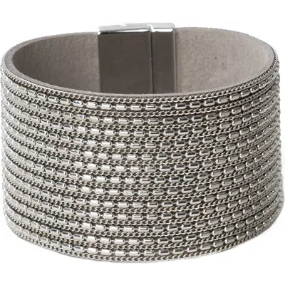 Saachi Rock 'n' Roll Chain Detailed Leather Cuff Bracelet In Grey