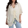 Saachi Ruched Tie Front Topper In Brown