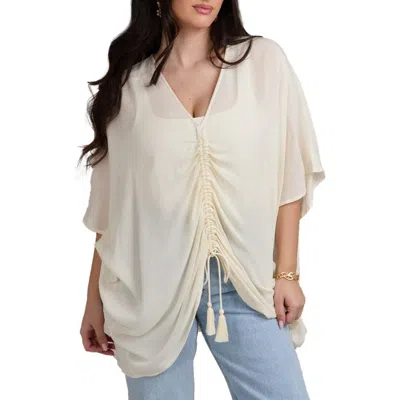 Saachi Ruched Tie Front Topper In Ivory
