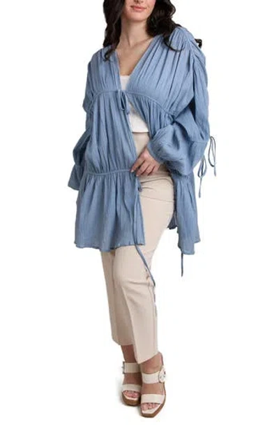 Saachi Ruffle Tie Front Top In Blue